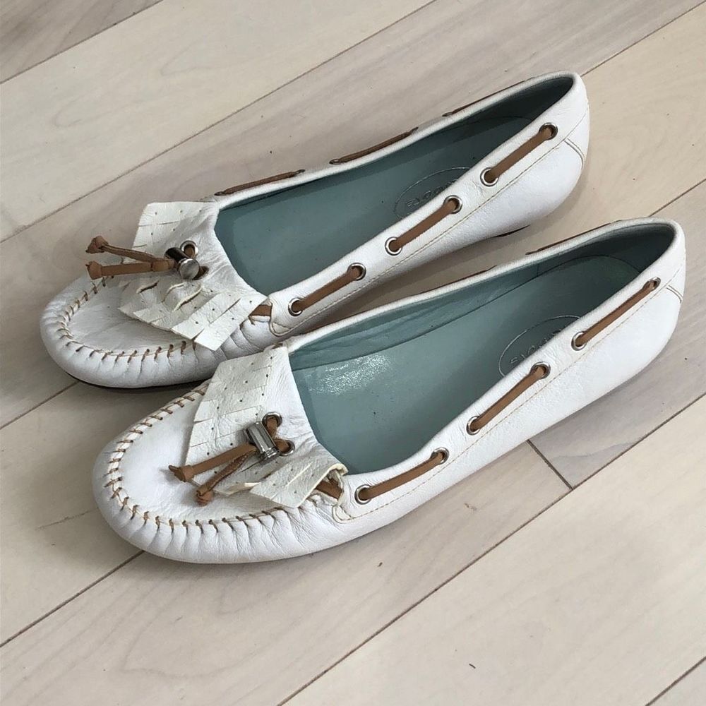 Talbots White and Tan Loafers